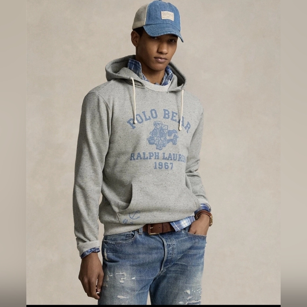 Mens Polo Ralph Lauren Gray Hoodie Polo Bear With Jeep Size Medium Nwot